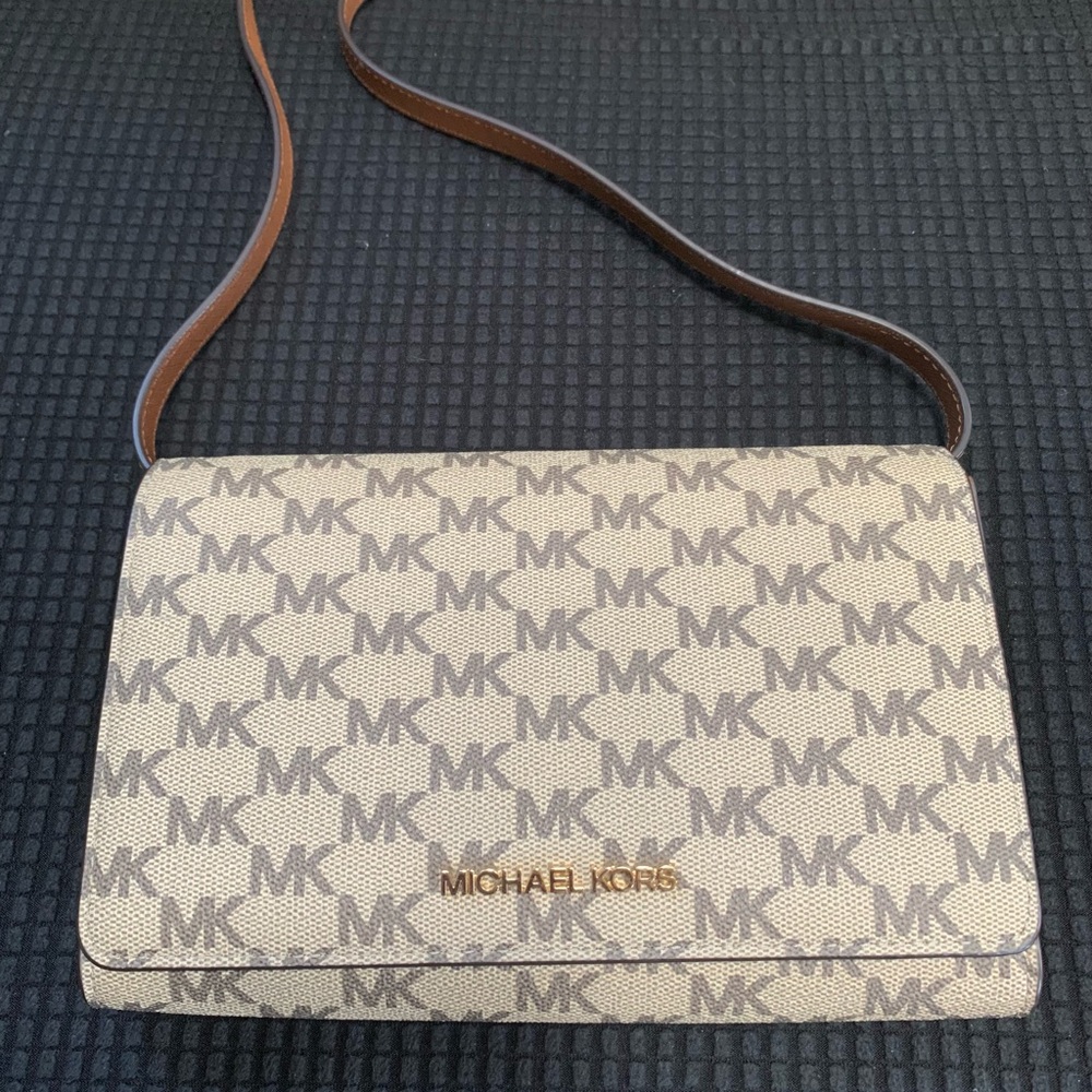 Michael Kors Brown and Tan Crossbody Bag with Gold-Tone Accents